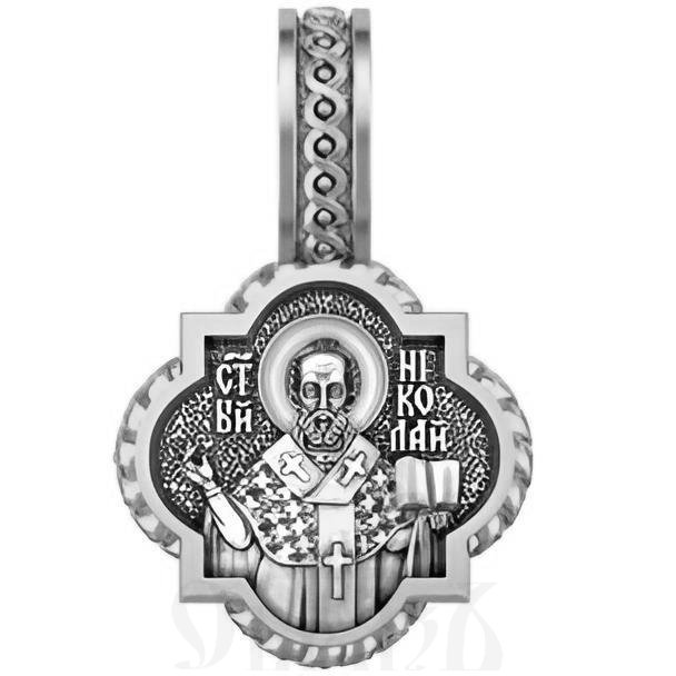 нательная икона святитель николай чудотворец архиеписком мирликийский, серебро 925 проба с родированием (арт. 18.013р)