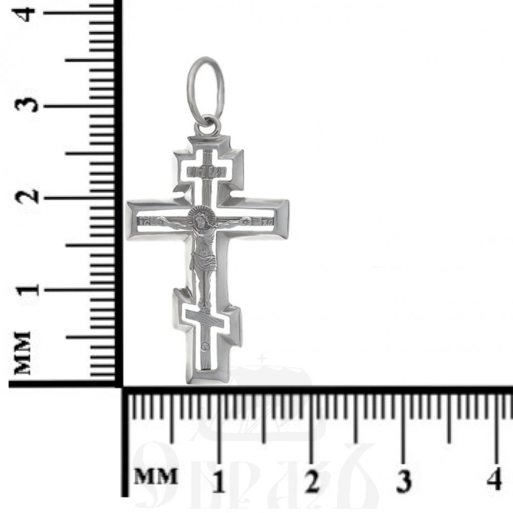 золотой восьмиконечный крест с молитвой "спаси и сохрани", 585 проба белого цвета (арт. п10034-з5б)