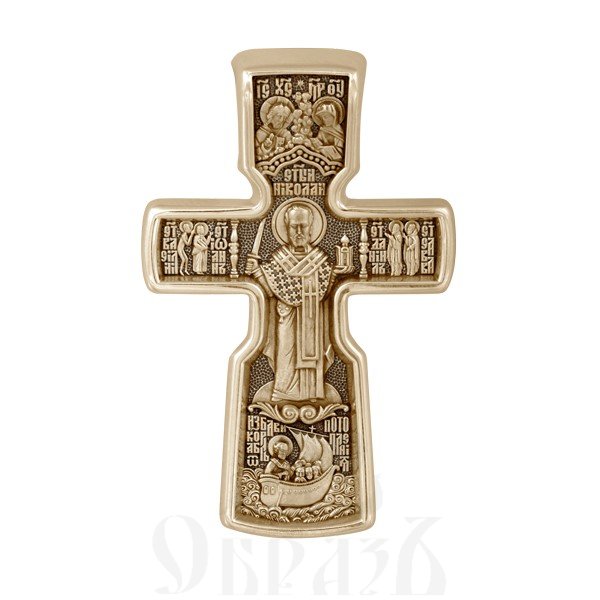 крест «распятие с предстоящими. святой николай чудотворец», золото 585 проба желтое (арт. 201.517)