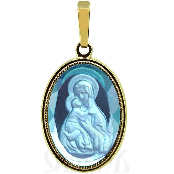 нательная икона «божия матерь «владимирская», золото 585 проба желтое с голубым кварцем (арт. 691)