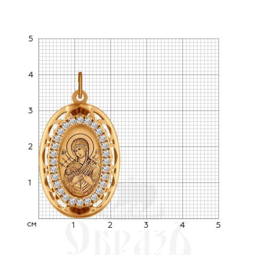 нательная икона божия матерь семистрельная (sokolov 103495), золото 585 проба красное с фианитами