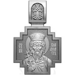 нательная икона св. равноапостольный князь владимир, серебро 925 проба с платинированием (арт. 06.063р)